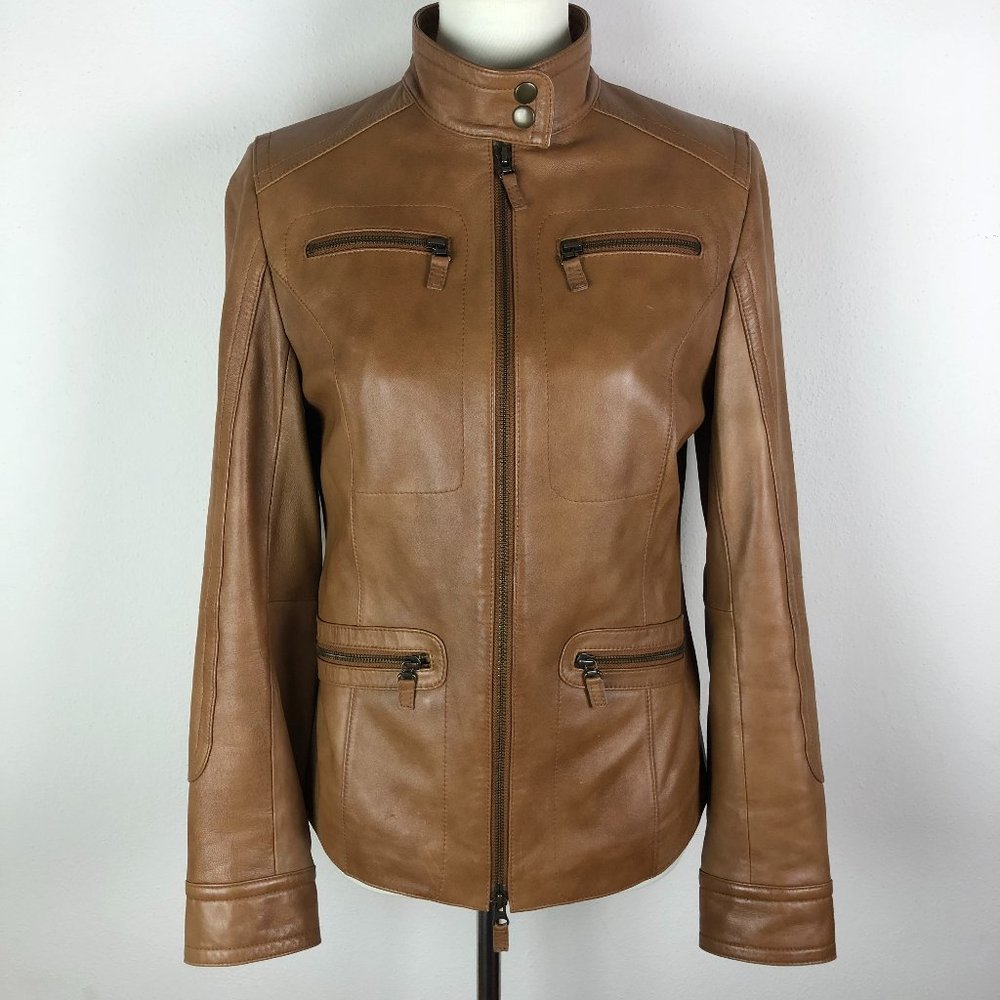 TCM Brown Lamb Leather Women's Moto Jacket